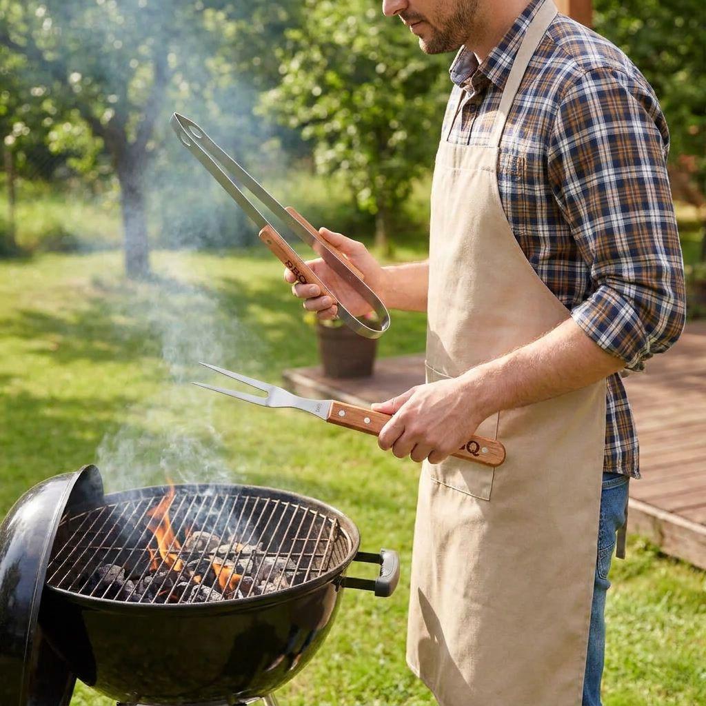 Kit Parrillero 4 Piezas Con Estuche BBQ Quincho Asado 33cm-1