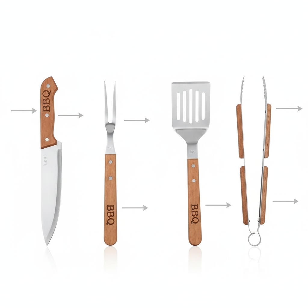 Kit Parrillero 4 Piezas Con Estuche BBQ Quincho Asado 33cm-2