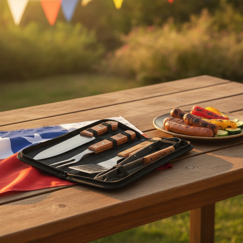 Kit Parrillero 4 Piezas Con Estuche BBQ Quincho Asado 33cm-3
