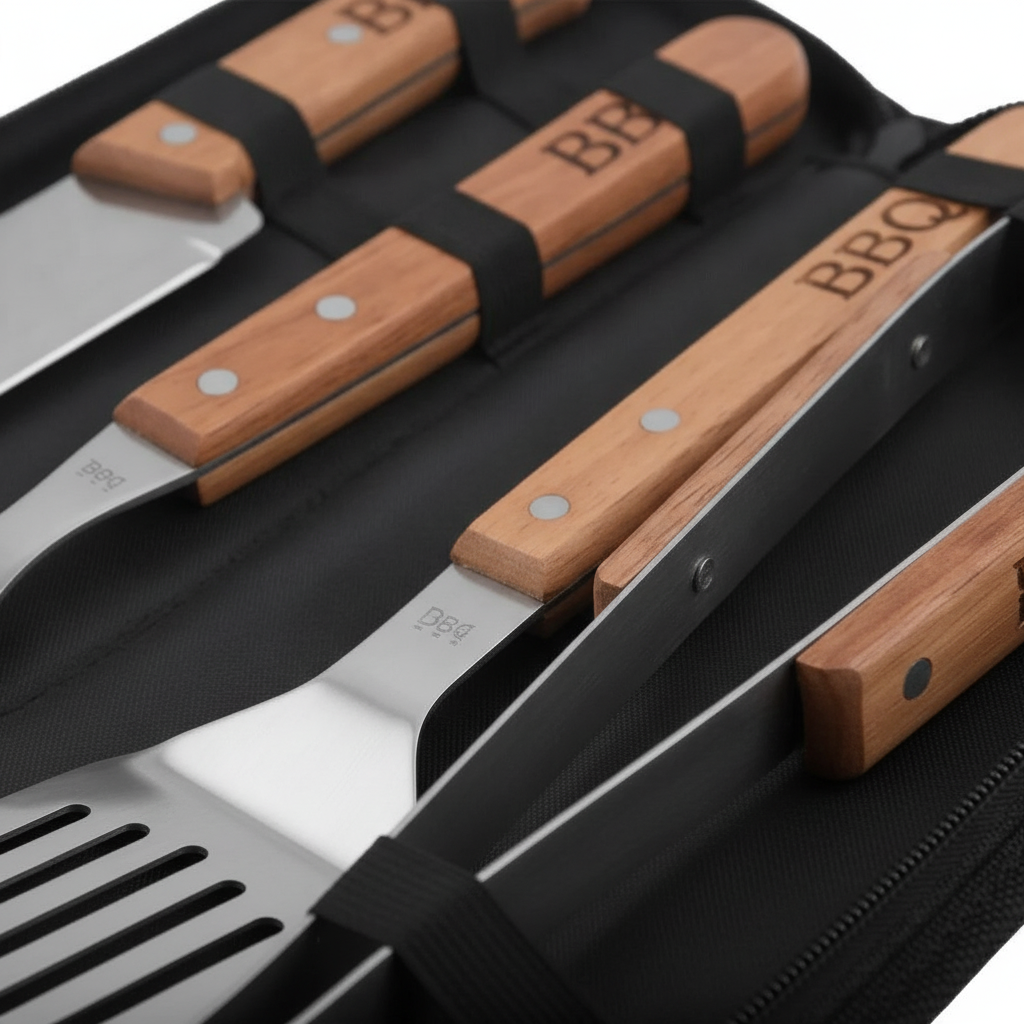Kit Parrillero 4 Piezas Con Estuche BBQ Quincho Asado 33cm-6