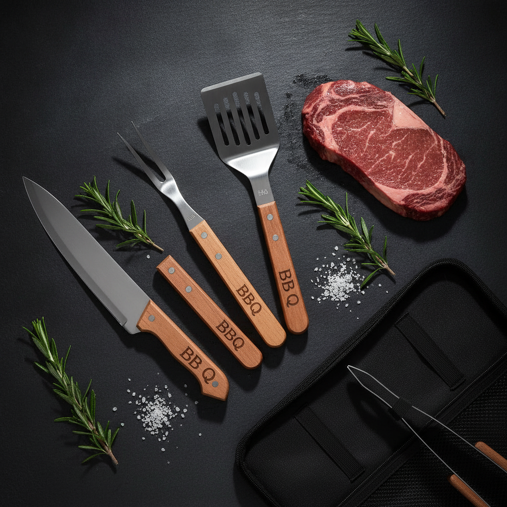 Kit Parrillero 4 Piezas Con Estuche BBQ Quincho Asado 33cm-7