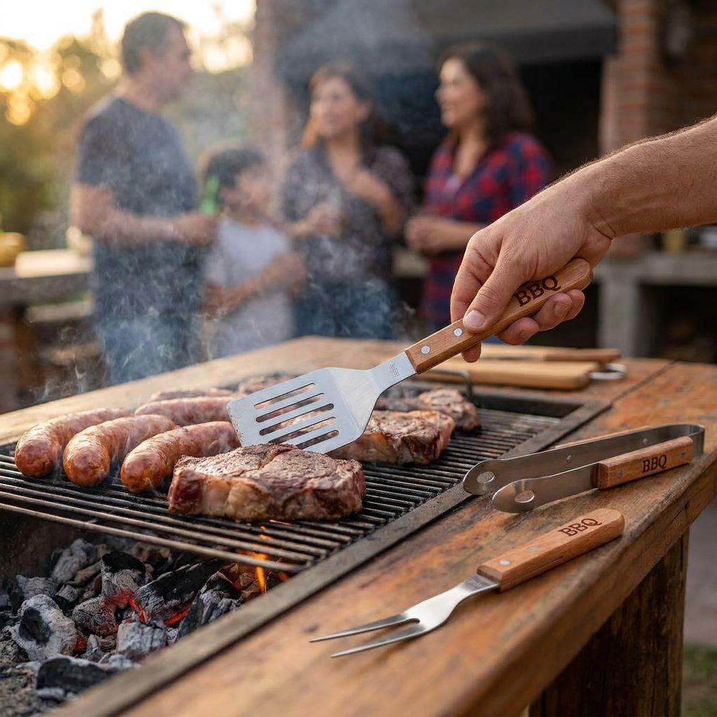 Kit Parrillero 4 Piezas Con Estuche BBQ Quincho Asado 33cm-8