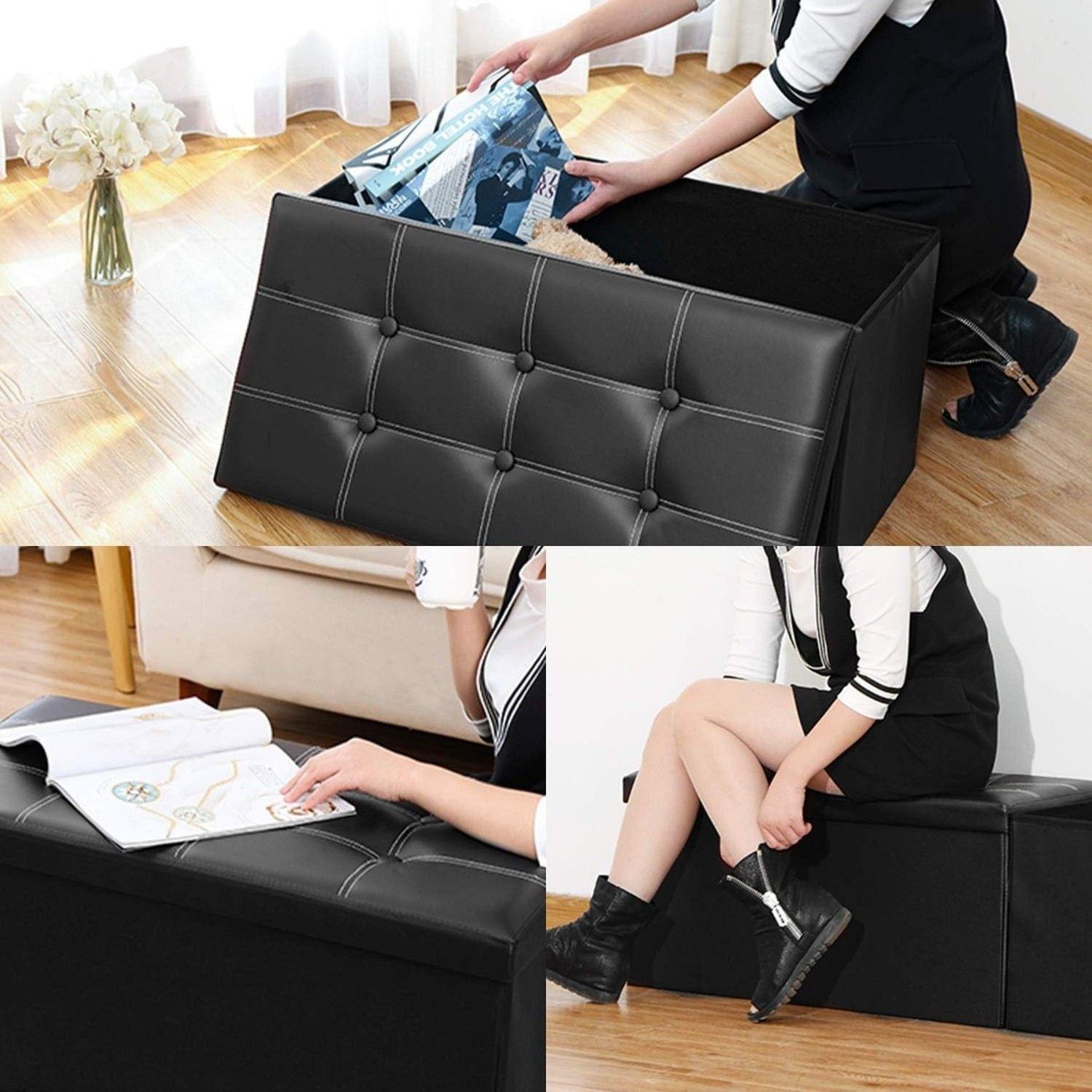 Banqueta Baul Puff Organizador Plegable Negro 76x38cm-2