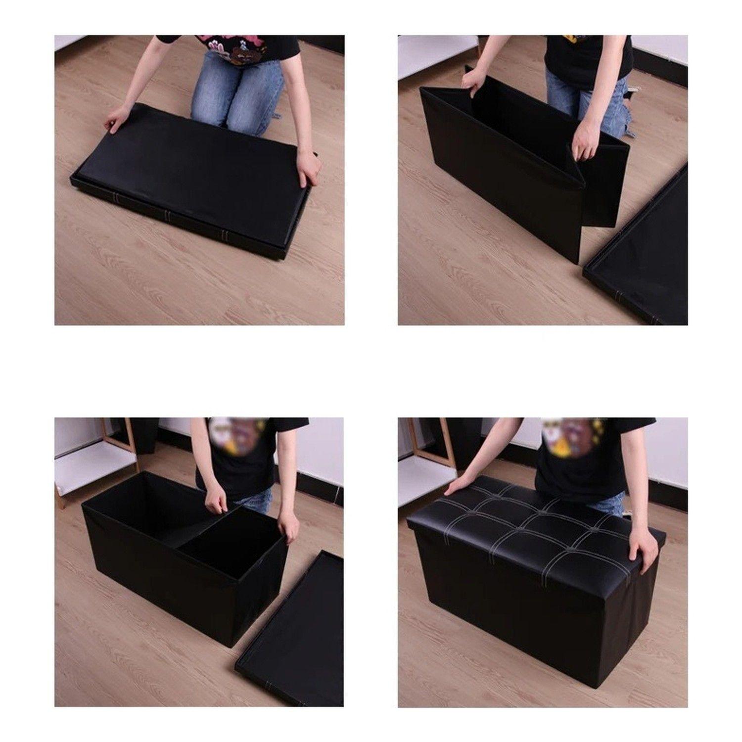 Banqueta Baul Puff Organizador Plegable Negro 76x38cm-4