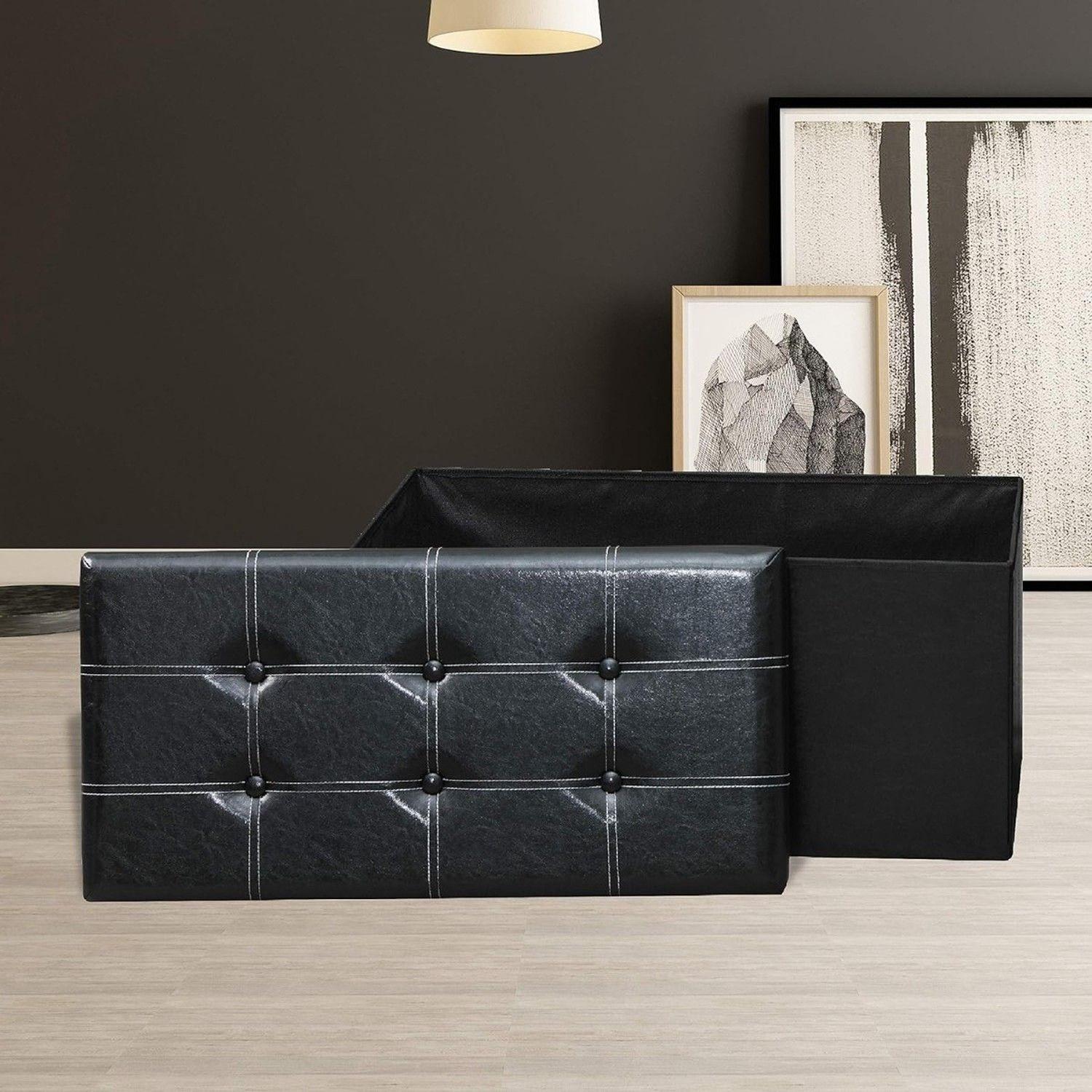 Banqueta Baul Puff Organizador Plegable Negro 76x38cm-5