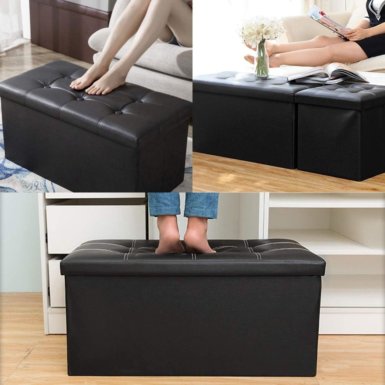 Banqueta Baul Puff Organizador Plegable Negro 76x38cm-6