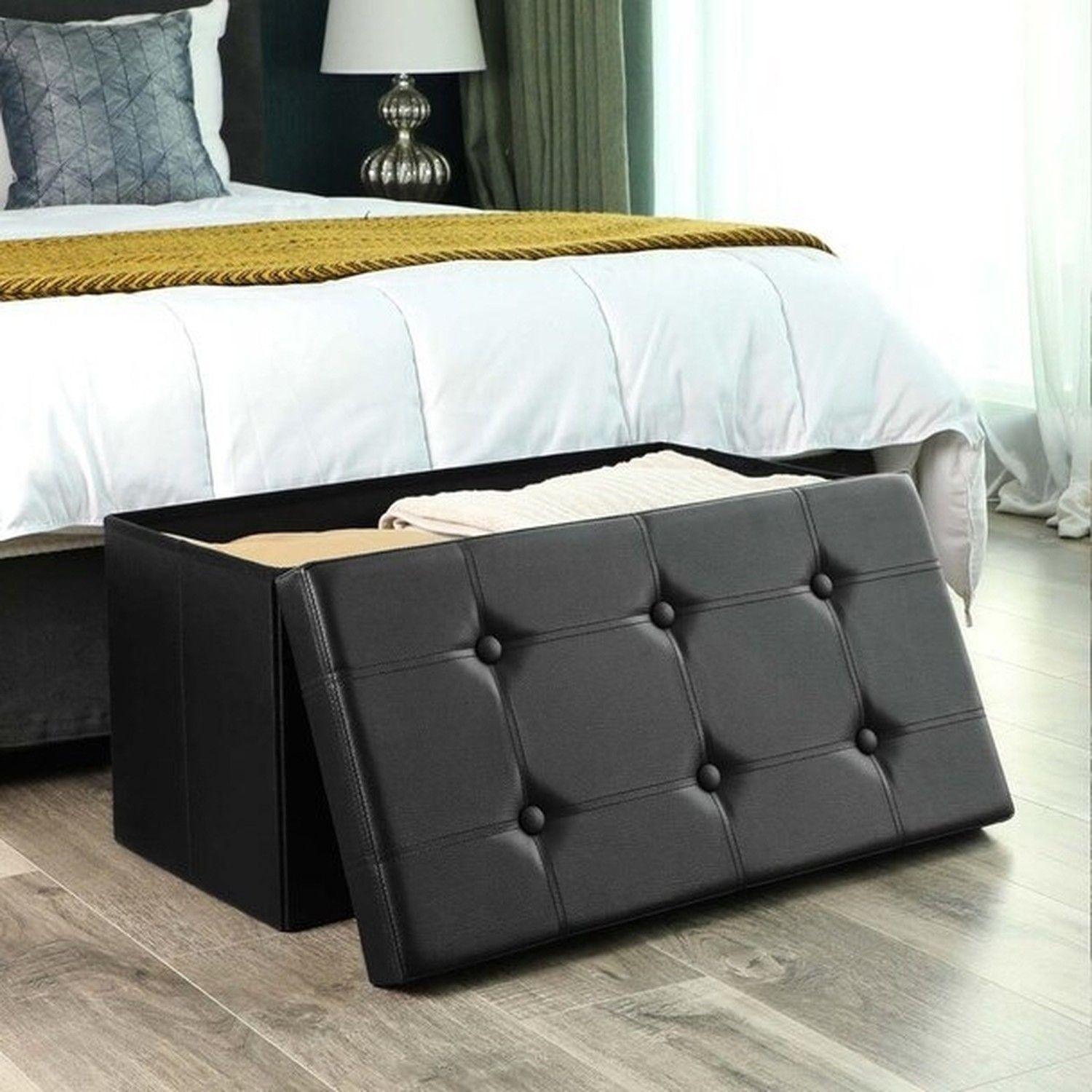 Banqueta Baul Puff Organizador Plegable Negro 76x38cm-7