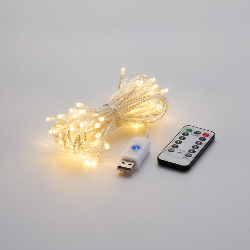 Cortina Luces LED 3x3m 300 LED USB Control Remoto Cálida-7