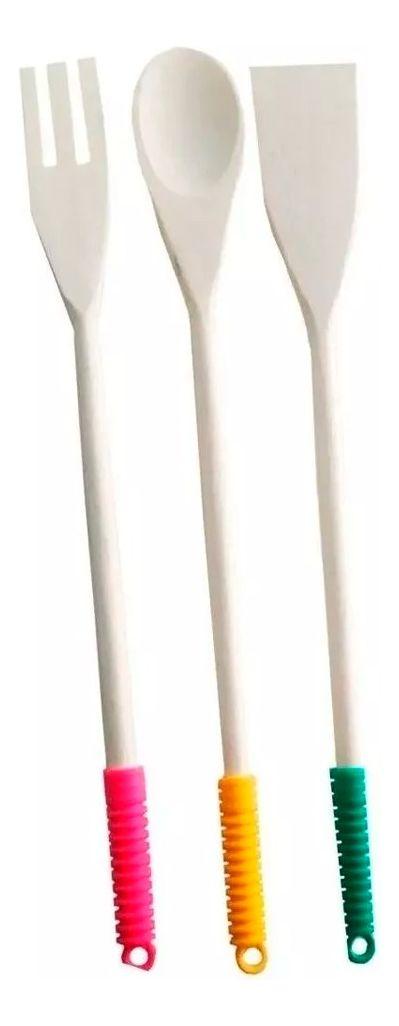 Set 3 Utensilios Cocina 31 cm Bambu Delgado Mango Plastico-0
