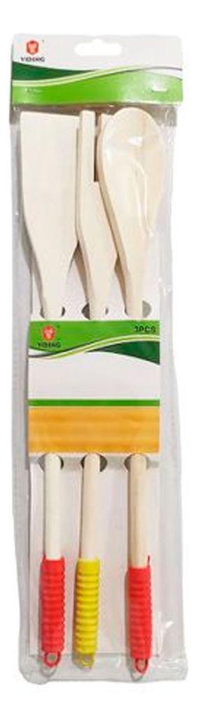 Set 3 Utensilios Cocina 31 cm Bambu Delgado Mango Plastico-1