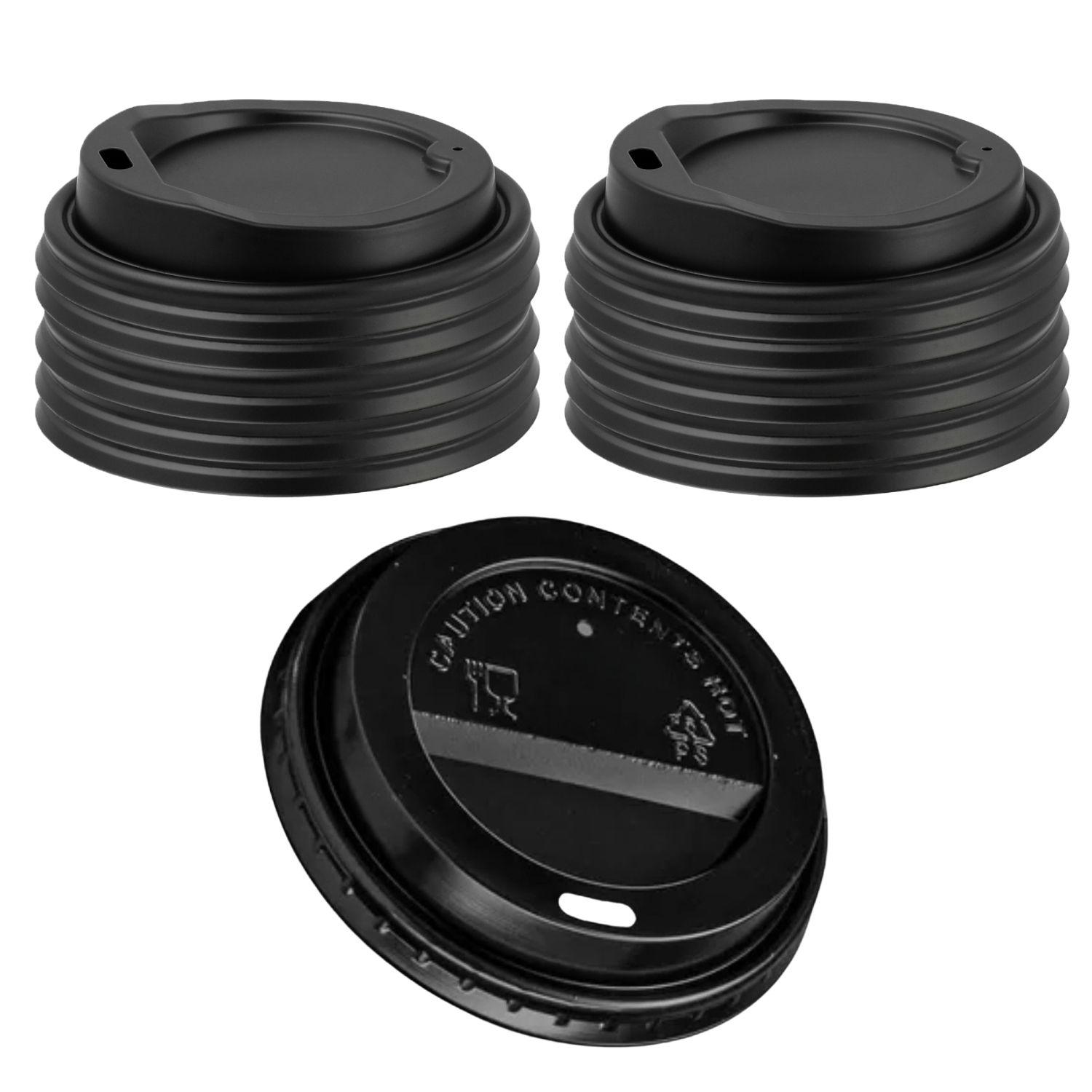Set 50 Tapas Vaso de Cafe 6oz Tapa Desechable Plastico Negro-0