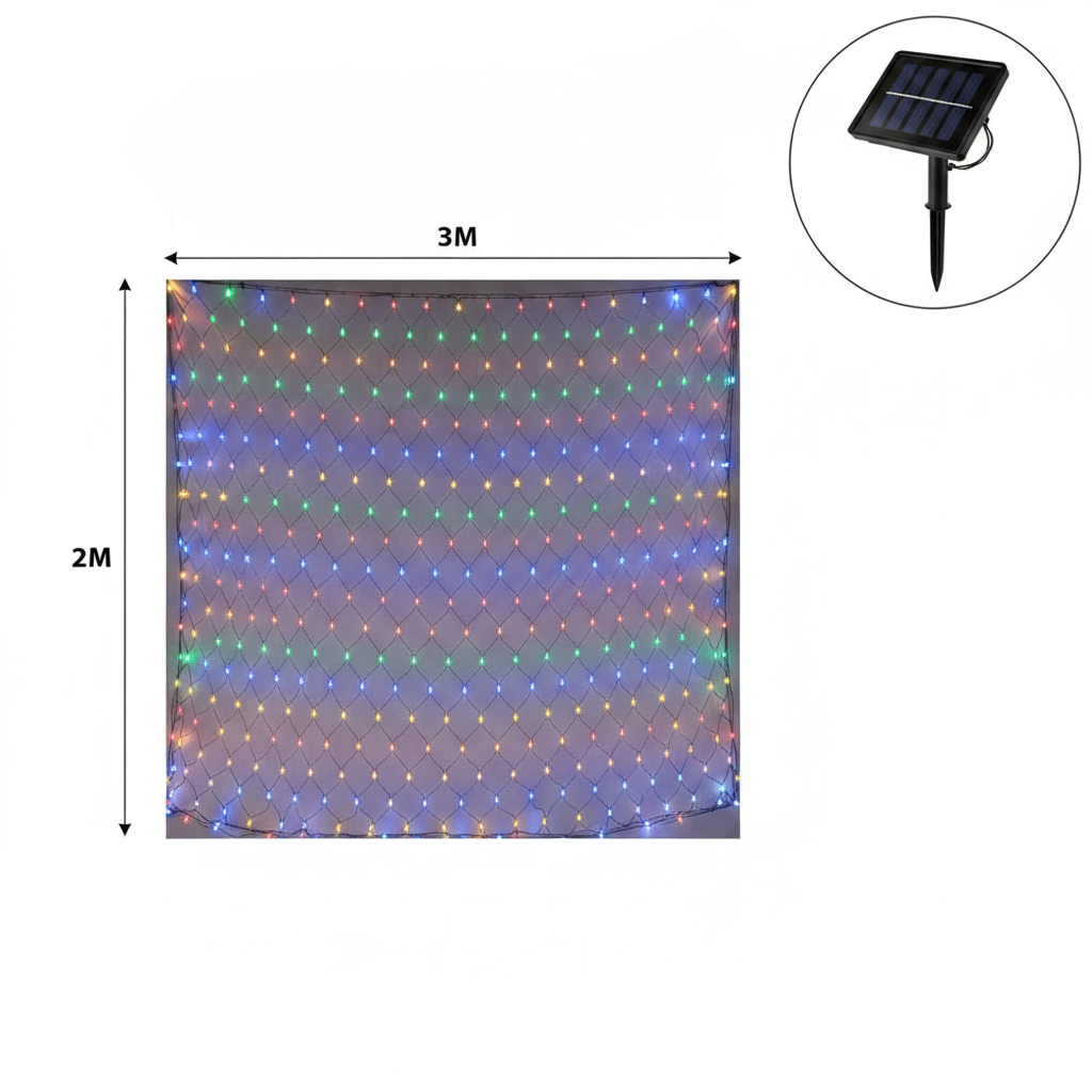 Luces Solares Navidad Malla LED 200L 3x2m Multicolor-8