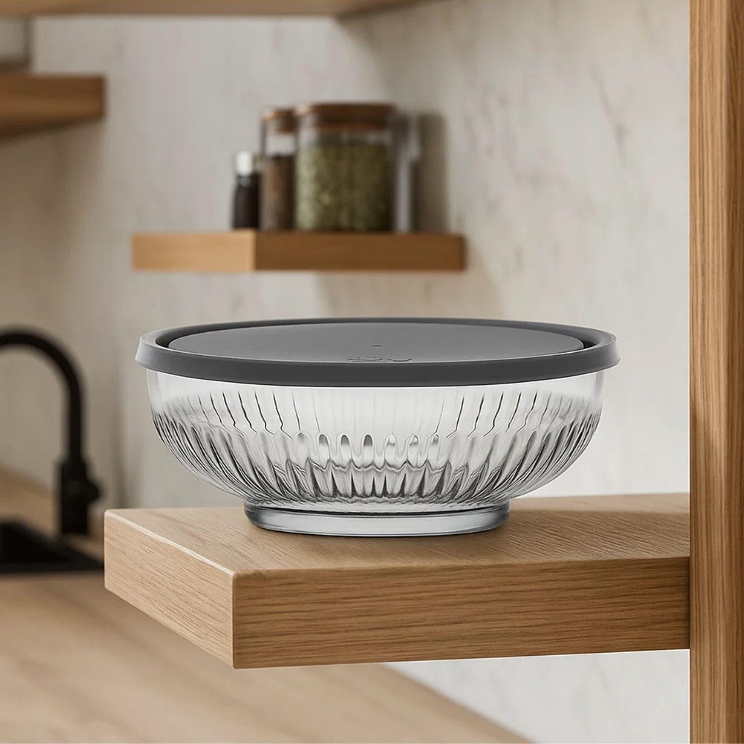 Set 3 Bowls Tazon 500mL Ensaladera De Vidrio Con Tapa Gris-2
