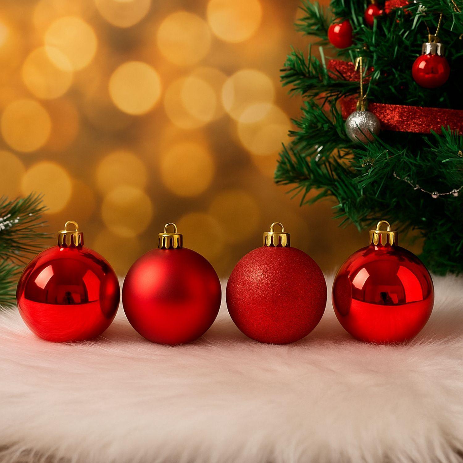 Set 12 Adornos Navideños Bambalinas Rojo 6cm Decoración-1