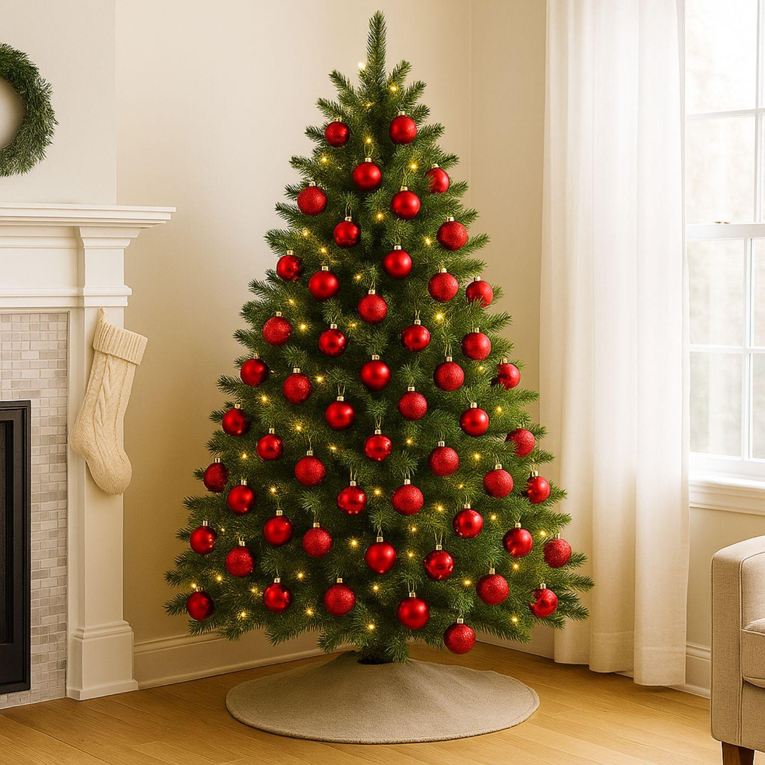 6 Esferas Navideñas Bambalinas 10 Cm Rojas Bolas Decoracion-2