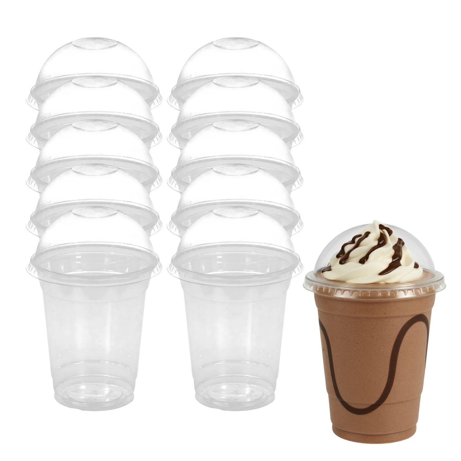 Set 100 Vasos Frappe 16Oz Tapa Domo 470mL Plastico PET-0