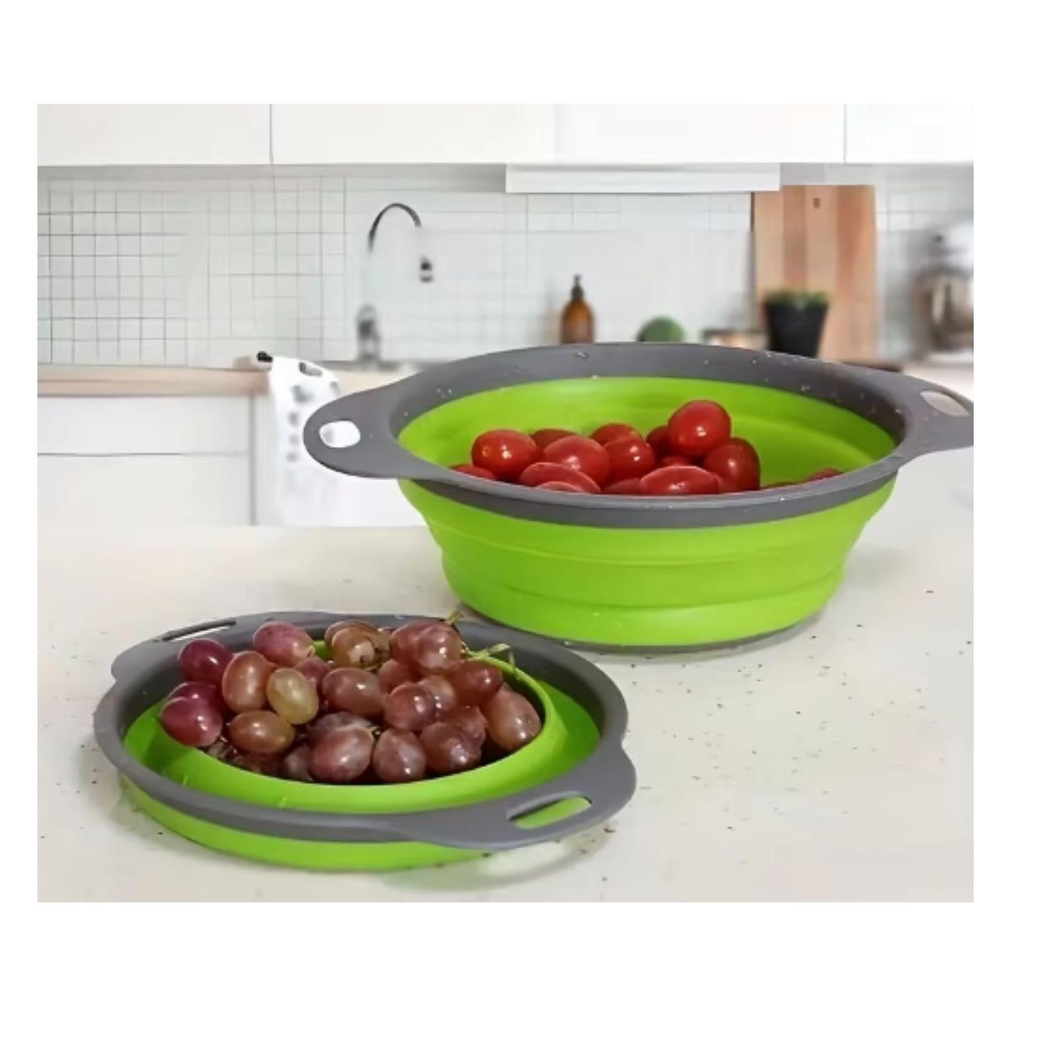 Colador Plegable Circular Verde 30cm Ideal Cocina Utensilio-2