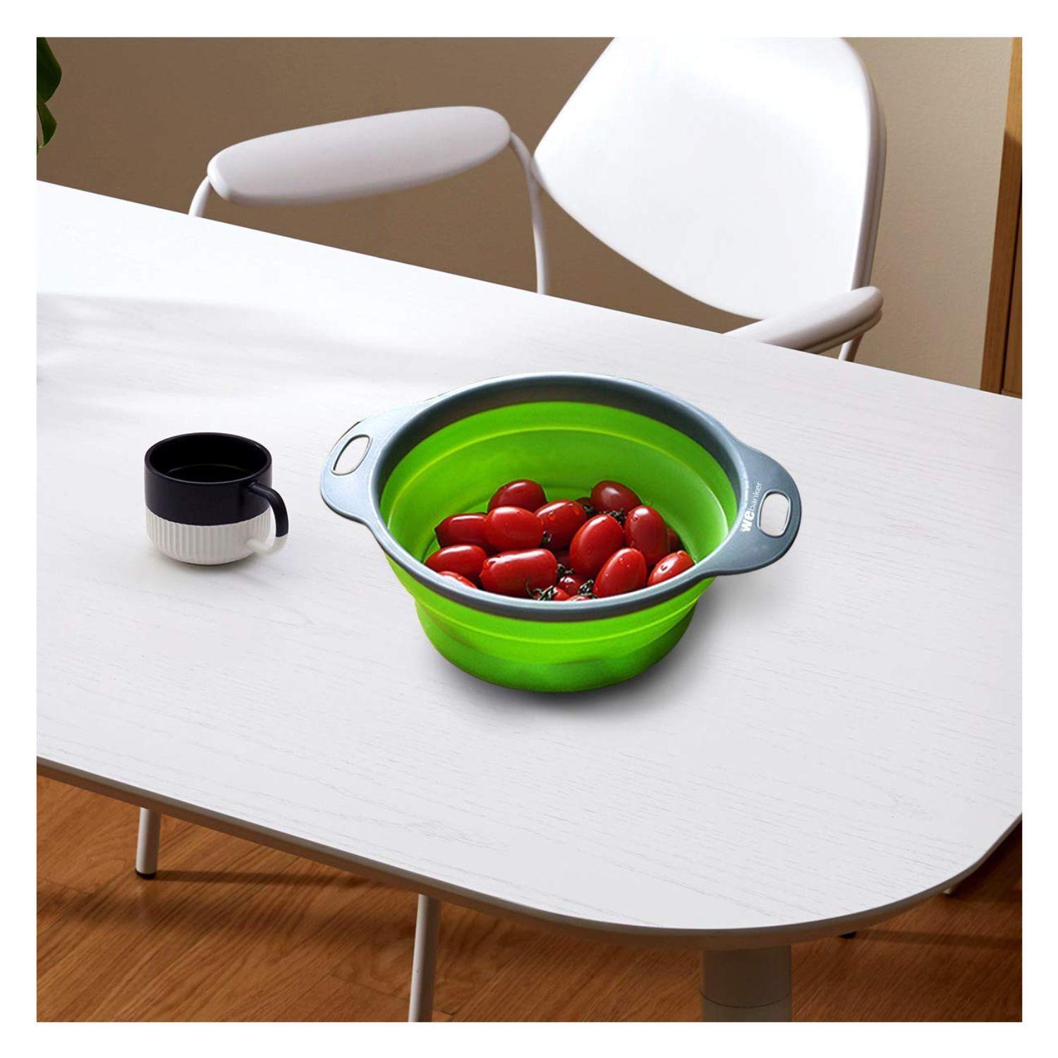 Colador Plegable Circular Verde 30cm Ideal Cocina Utensilio-3