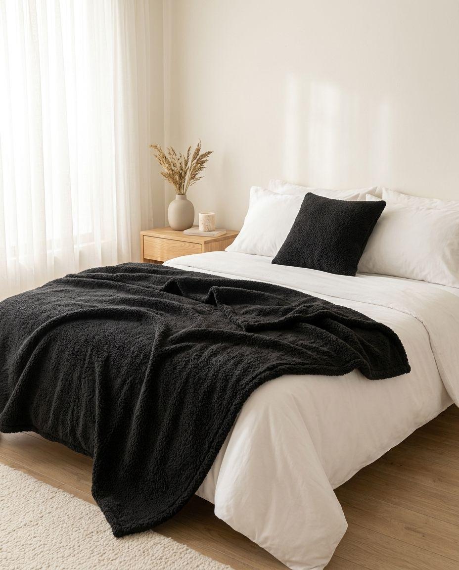 Manta Frazada Polar Sherpa Martine Negro 127x152cm-1