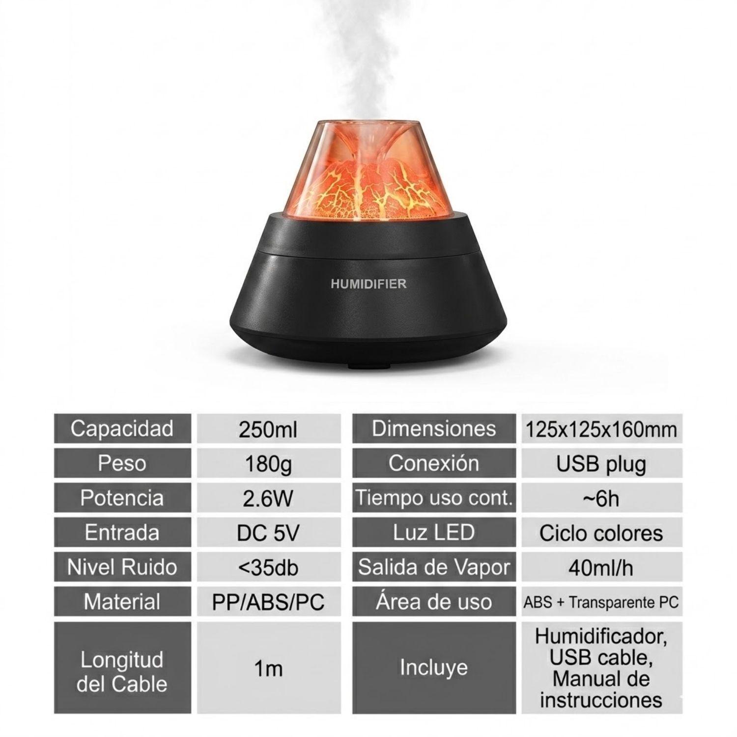 Humidificador Volcan Silencioso 250mL Aromatico Hogar Negro-8