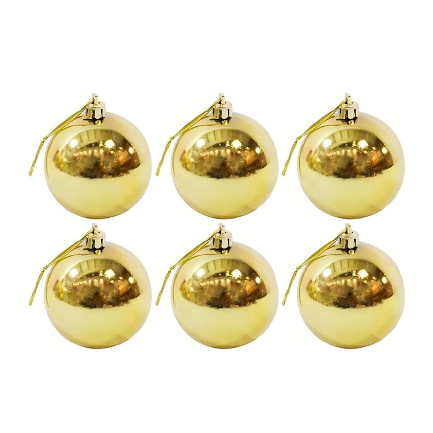 6 Esferas Navideñas Bambalinas Adorno 6cm Dorado Decoracion-0
