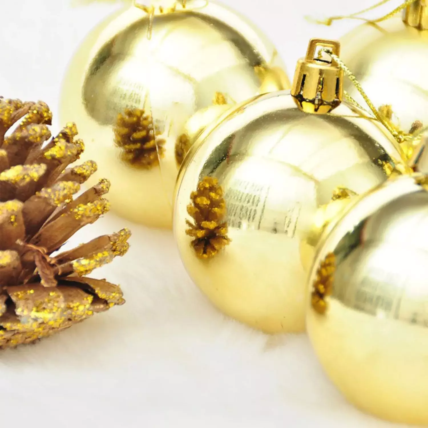 6 Esferas Navideñas Bambalinas Adorno 6cm Dorado Decoracion-1