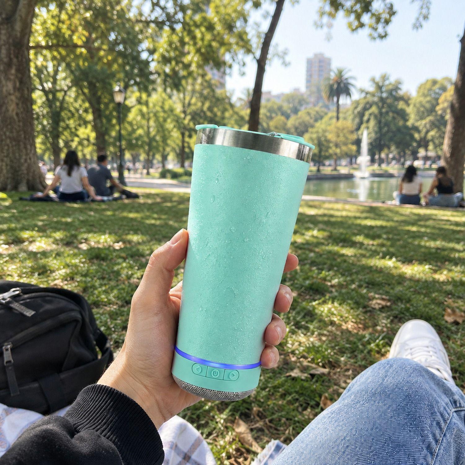 Vaso Termico Parlante Bluetooth Acero Turquesa 18cm-1