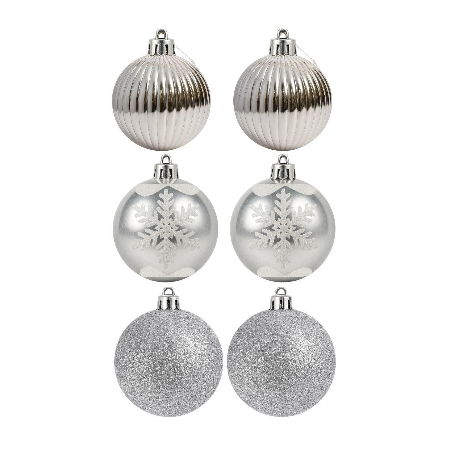 6 Esferas Bambalinas Navideña Adorno 6cm Plateado Decoración-0