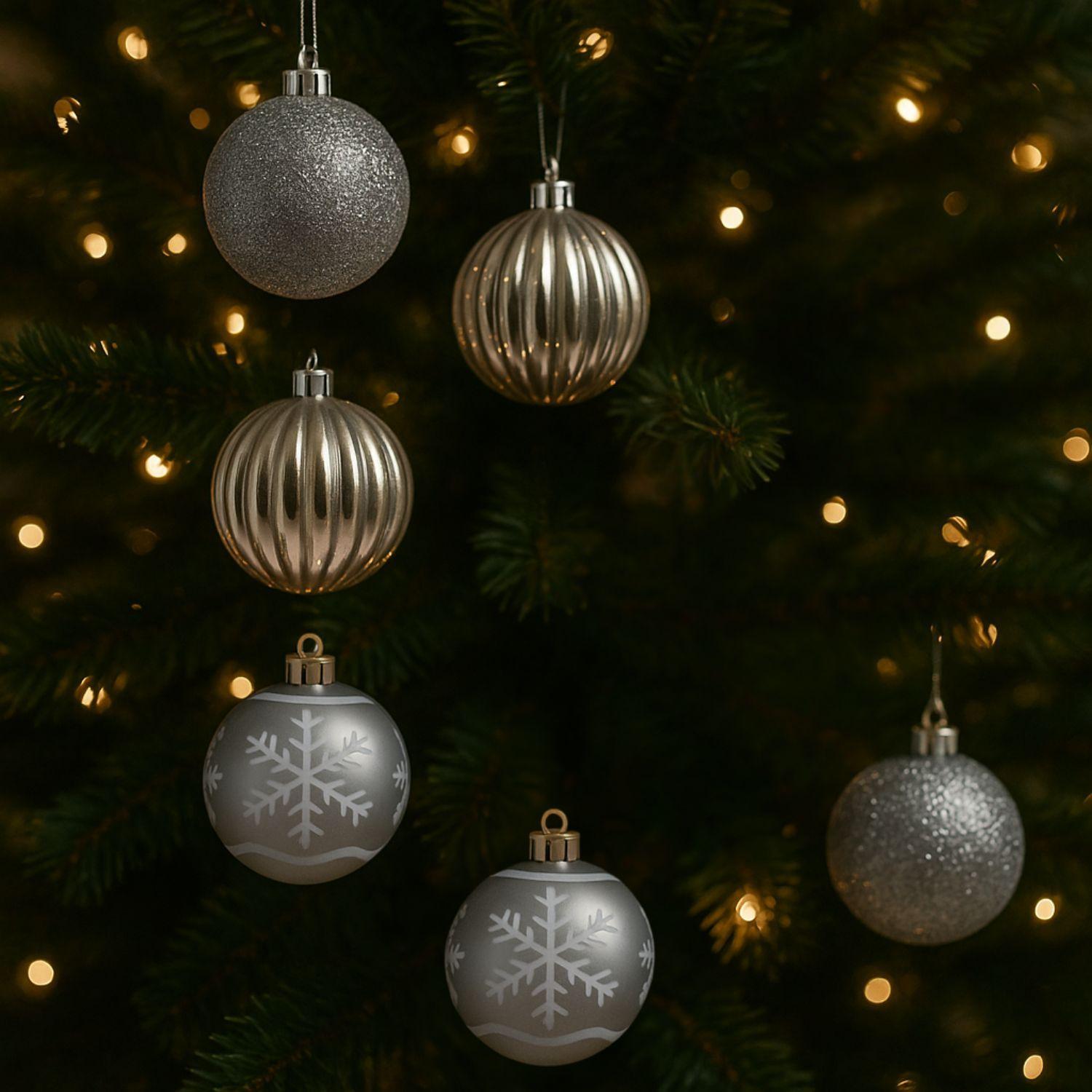 6 Esferas Bambalinas Navideña Adorno 6cm Plateado Decoración-2