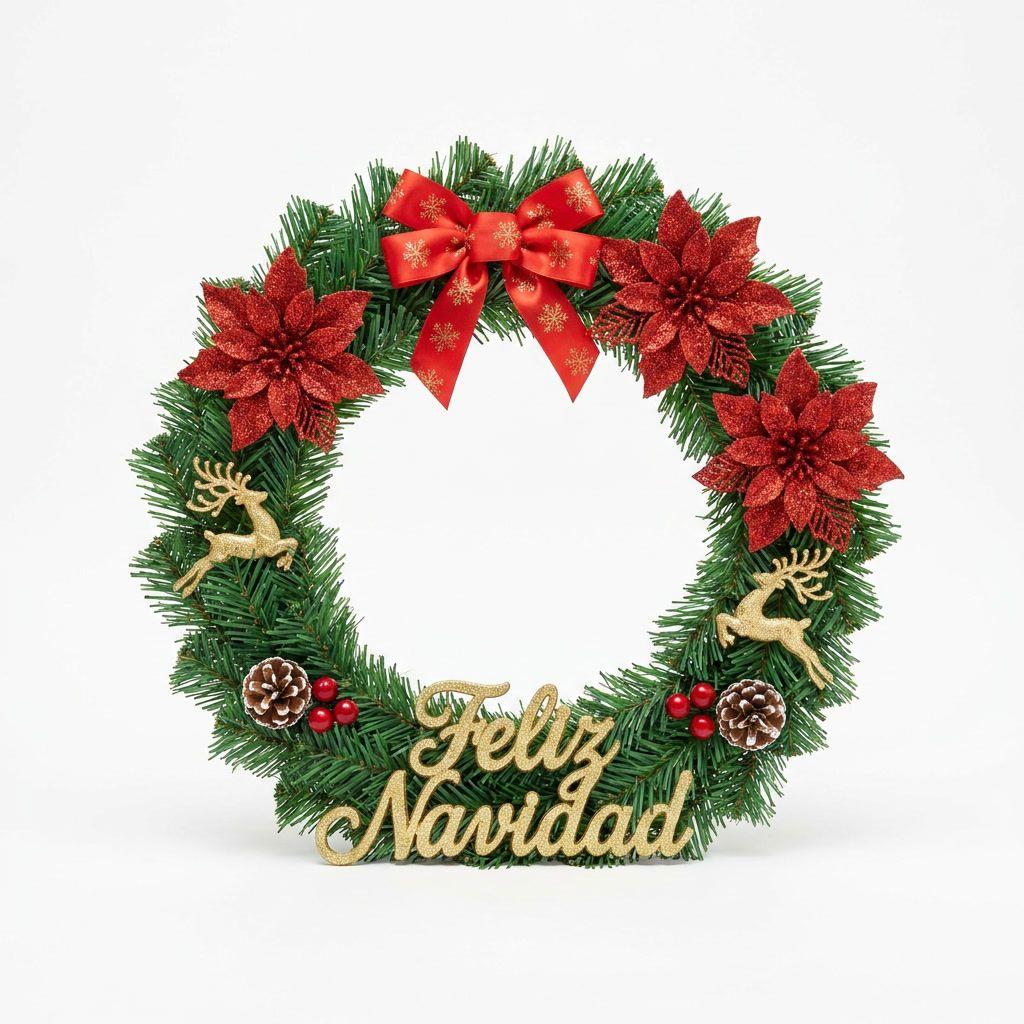 Corona Navideña Feliz Navidad 40cm Decoracion Navidad-0