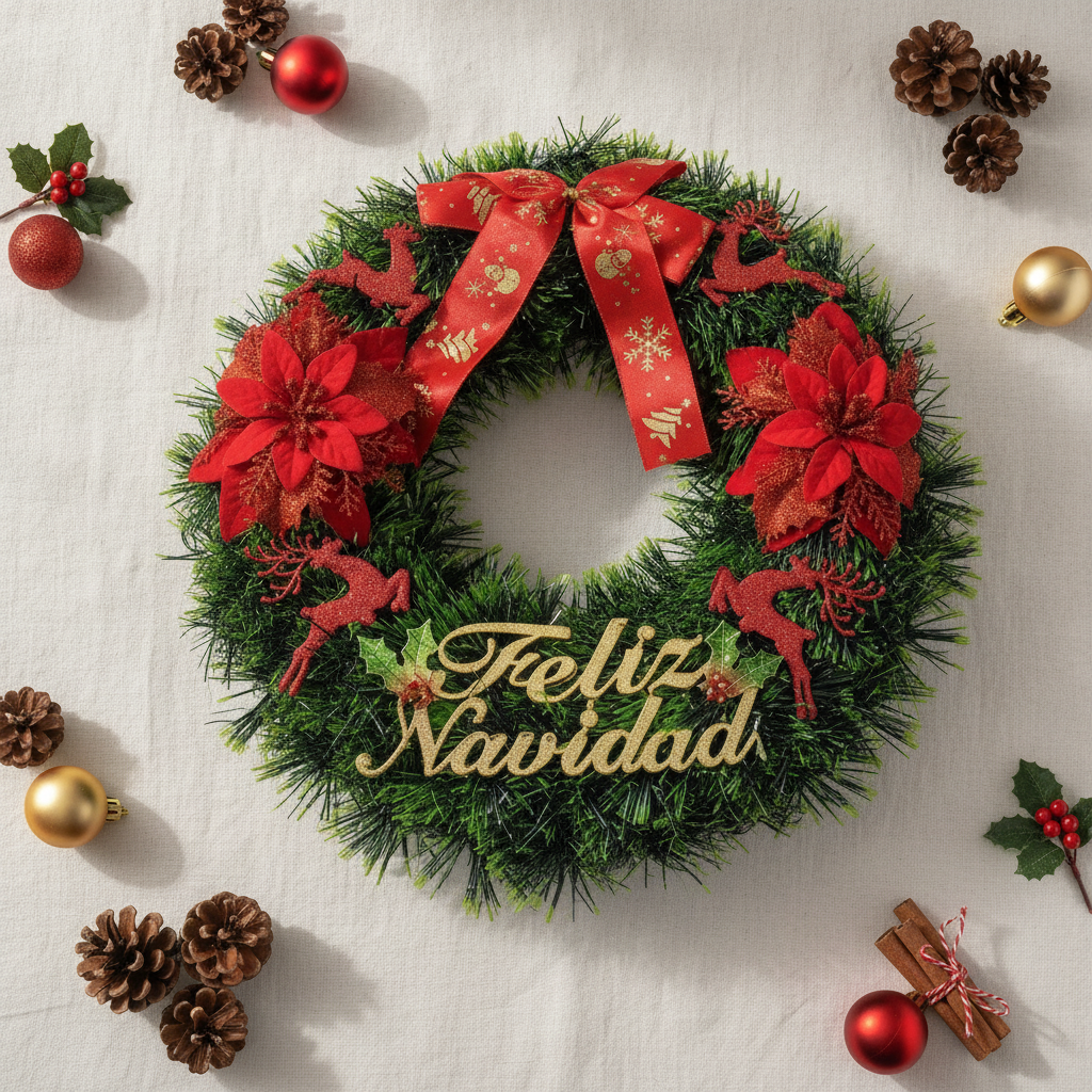 Corona Navideña Feliz Navidad 40cm Decoracion Navidad-5