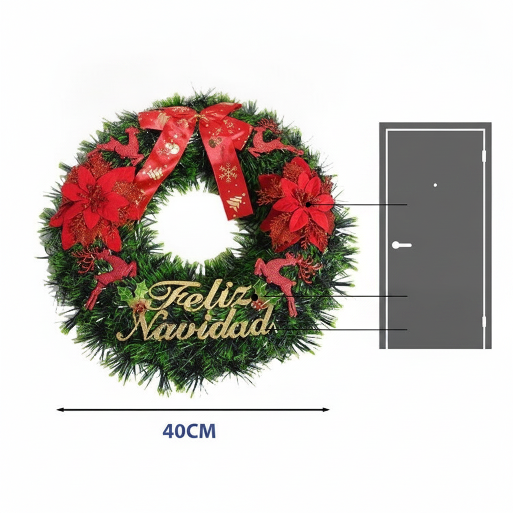 Corona Navideña Feliz Navidad 40cm Decoracion Navidad-7
