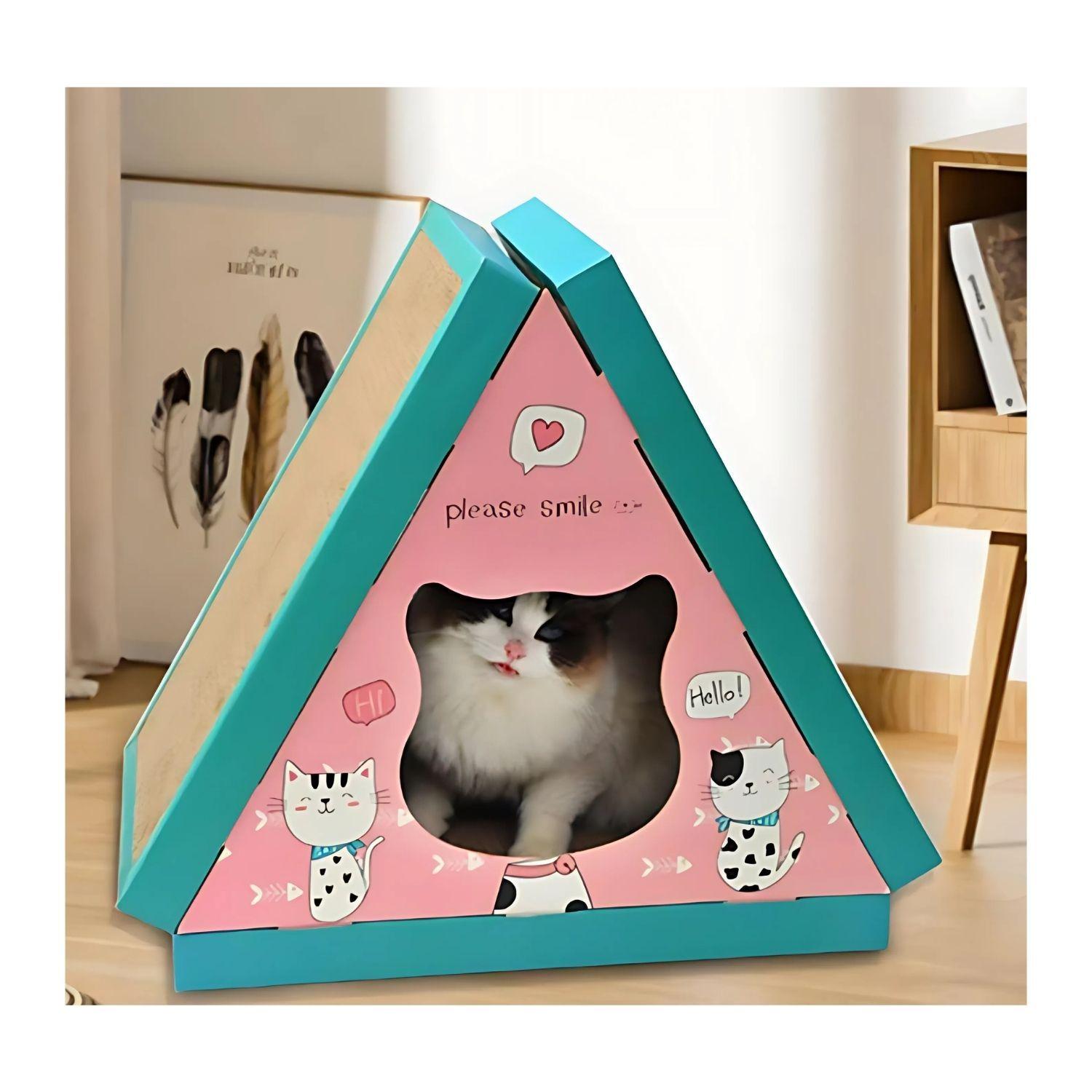 Rascador Especial Para Gatos Casa Forma Triangular Mascotas-2