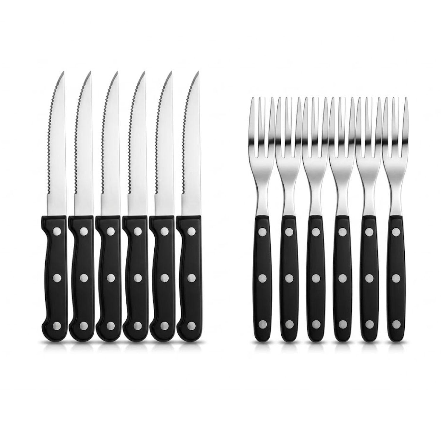 Set Cubiertos Asado 12 Piezas Acero Inoxidable Mango Negro-0