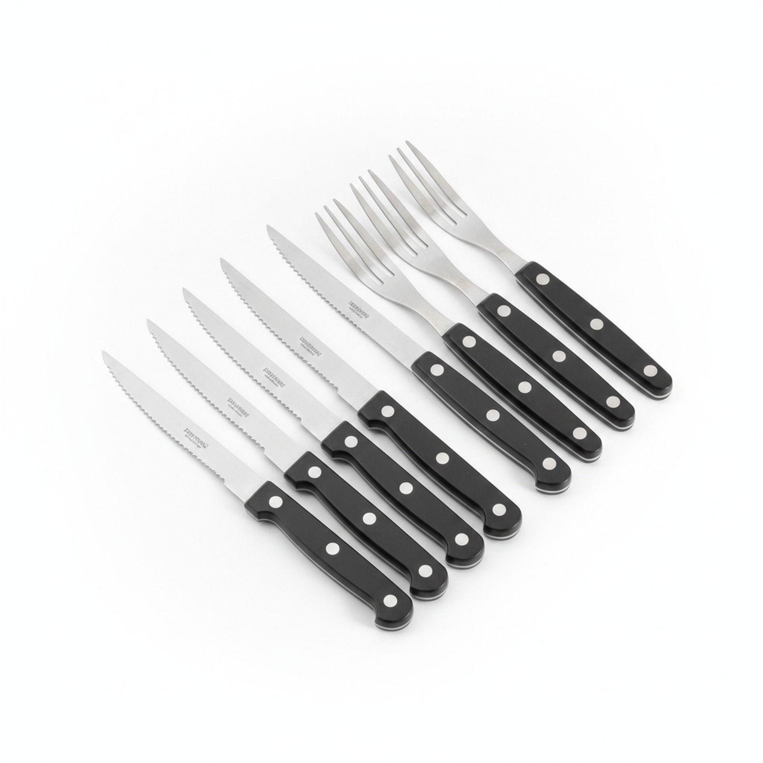 Set Cubiertos Asado 12 Piezas Acero Inoxidable Mango Negro-1