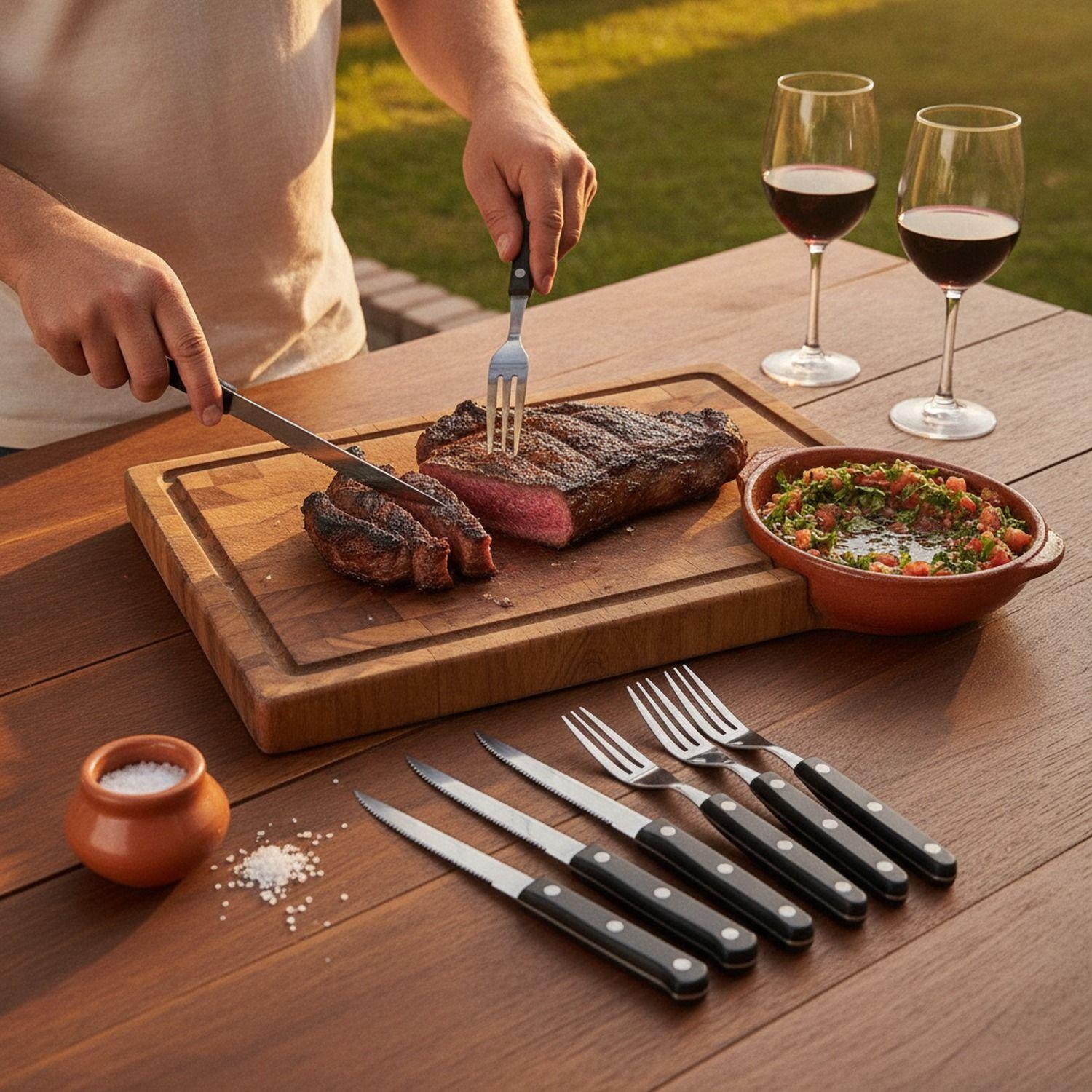 Set Cubiertos Asado 12 Piezas Acero Inoxidable Mango Negro-4