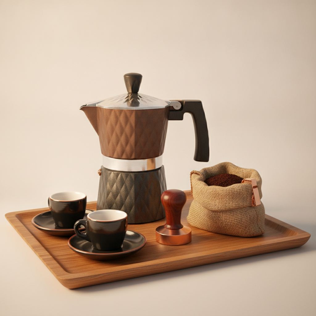 Cafetera Moka 3 Tazas Acero Inoxidable Greca Cobre-1