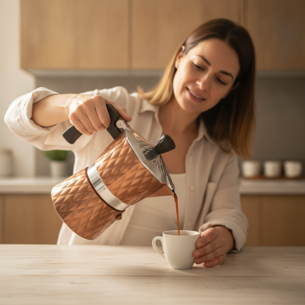 Cafetera Moka 3 Tazas Acero Inoxidable Greca Cobre-2