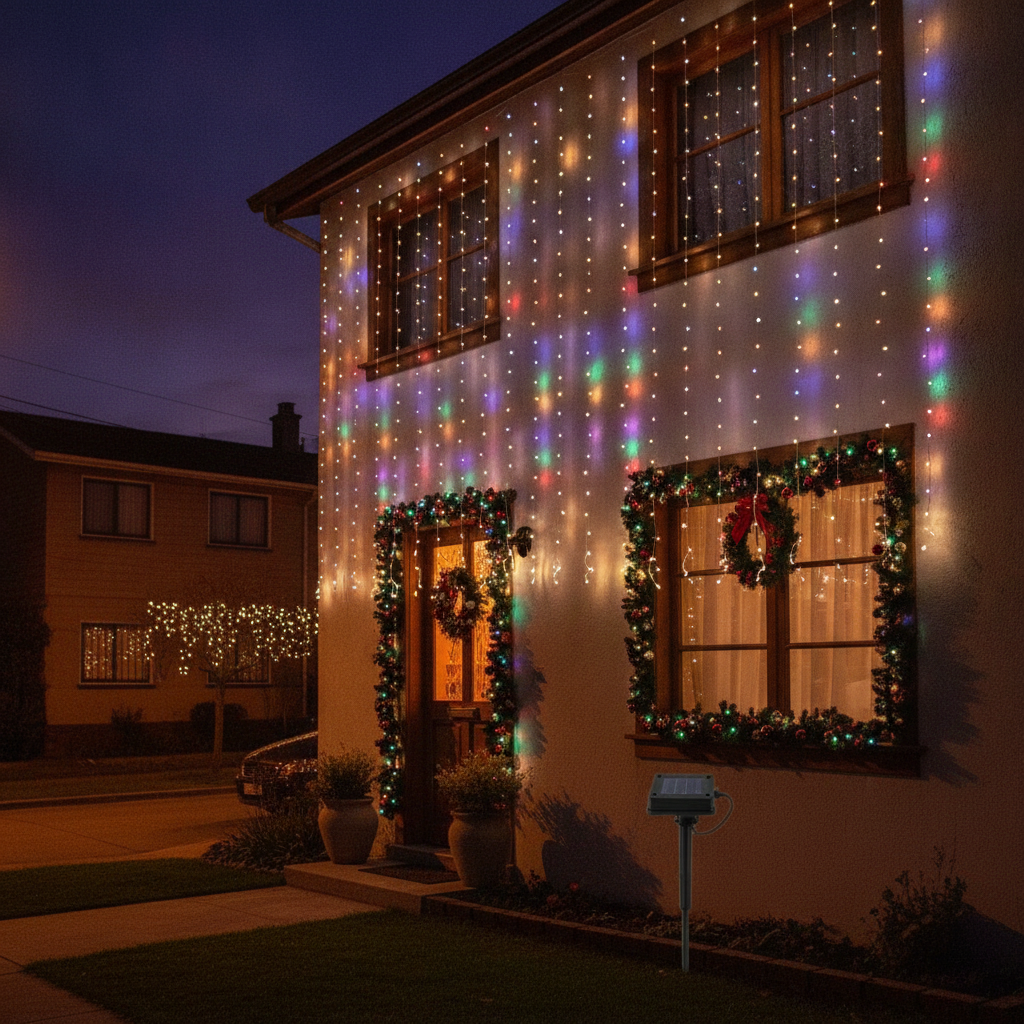 Cortina Luces Solar 200 LED RGB 3x2m Navidad Luces Exterior-2