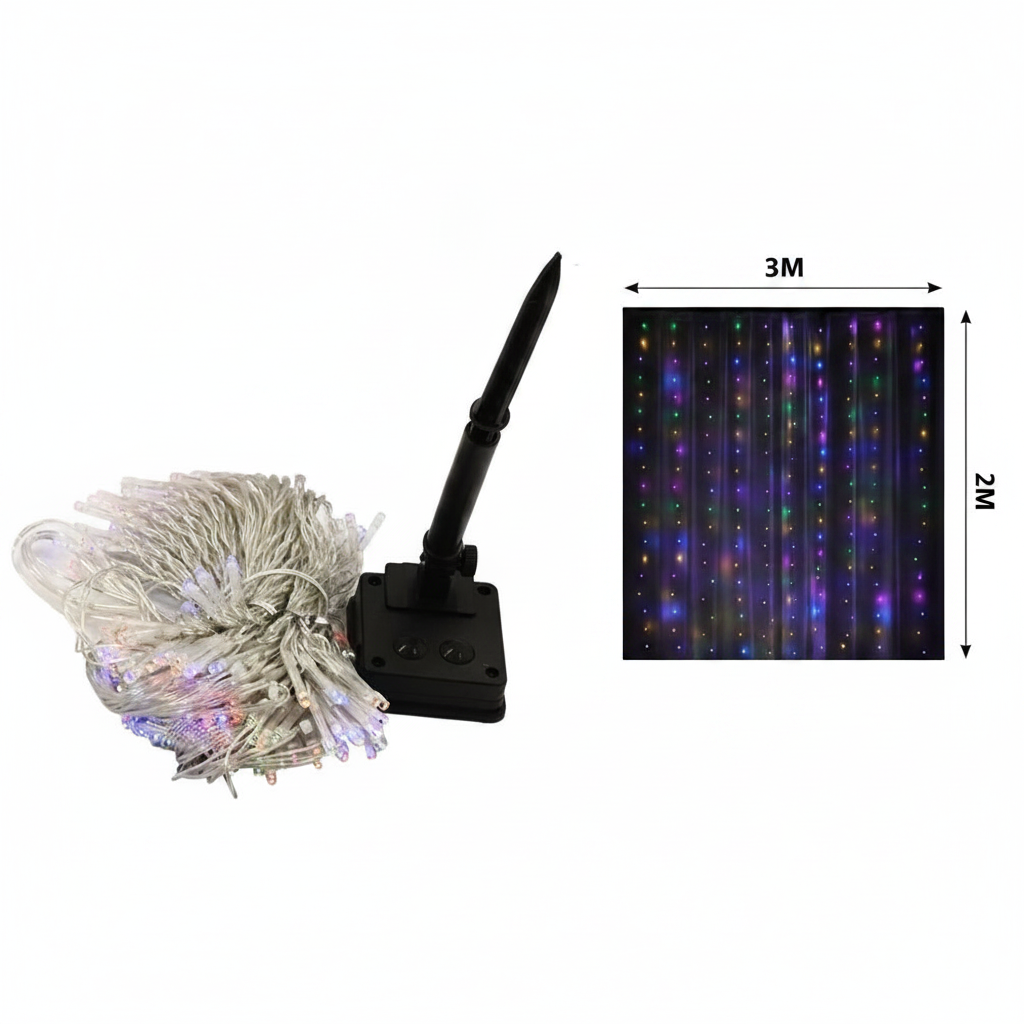 Cortina Luces Solar 200 LED RGB 3x2m Navidad Luces Exterior-4