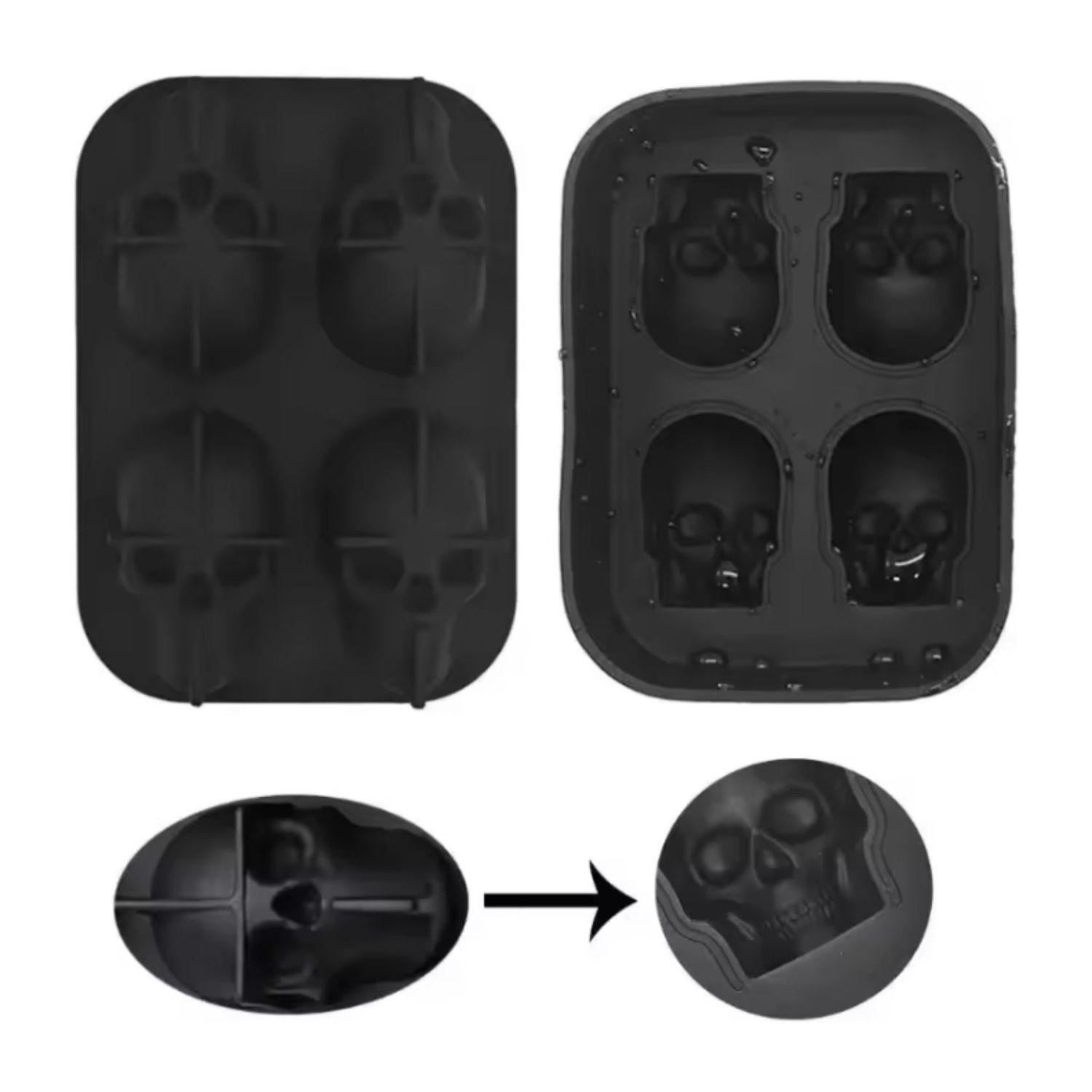 Set 2 Moldes Silicona Calaveras 4 Cavidades Negro Reposteria-2
