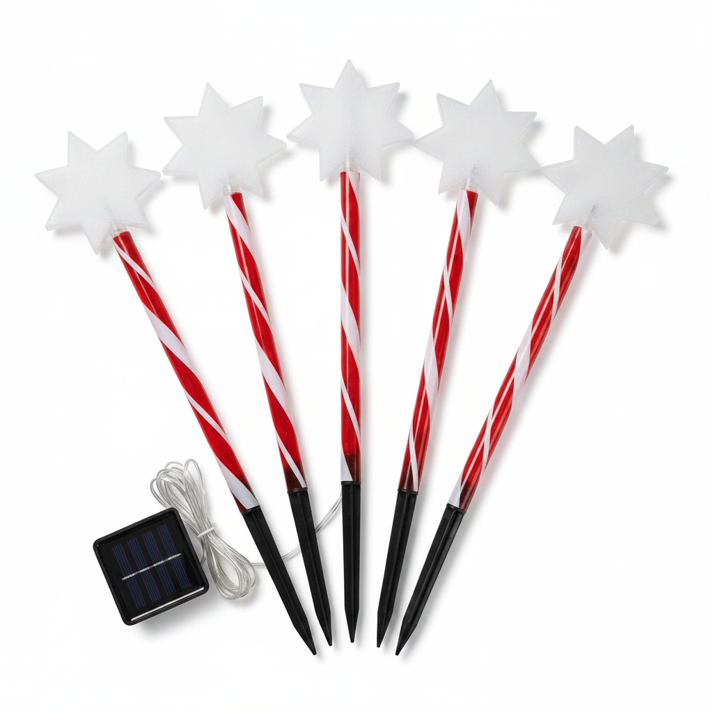 Set 5 Estacas Solares Navidad Estrella LED Jardín 25cm Luz-0