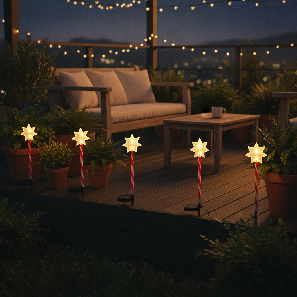 Set 5 Estacas Solares Navidad Estrella LED Jardín 25cm Luz-2