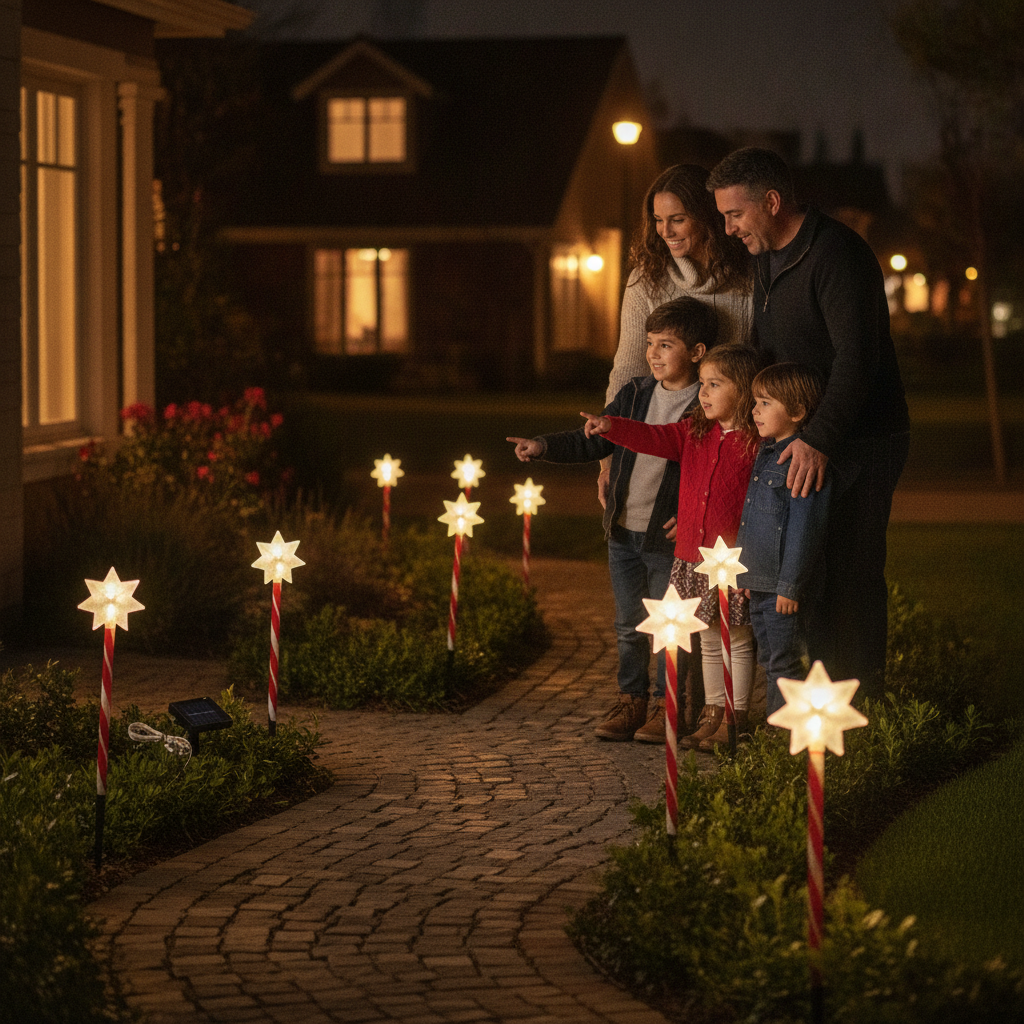 Set 5 Estacas Solares Navidad Estrella LED Jardín 25cm Luz-4