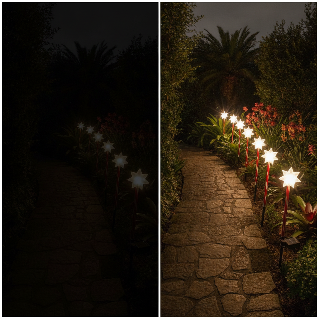Set 5 Estacas Solares Navidad Estrella LED Jardín 25cm Luz-5