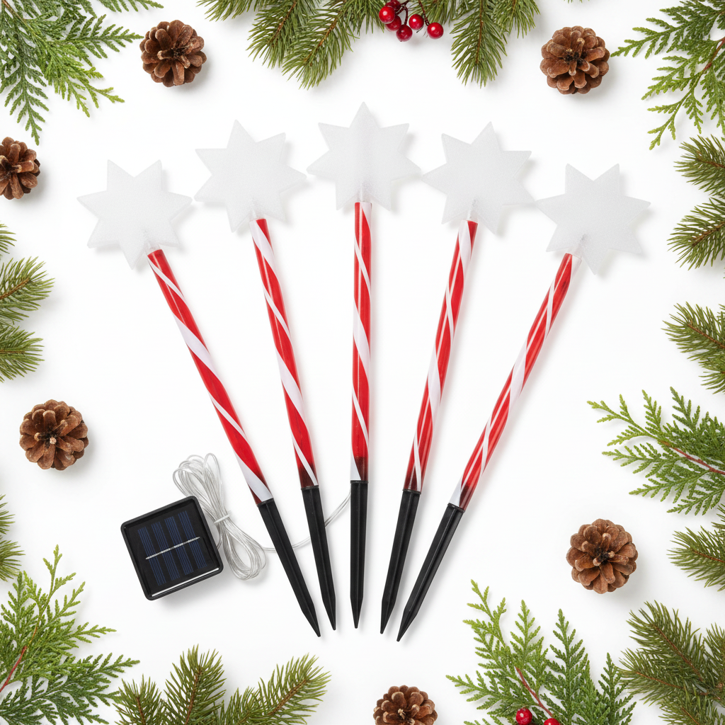 Set 5 Estacas Solares Navidad Estrella LED Jardín 25cm Luz-6