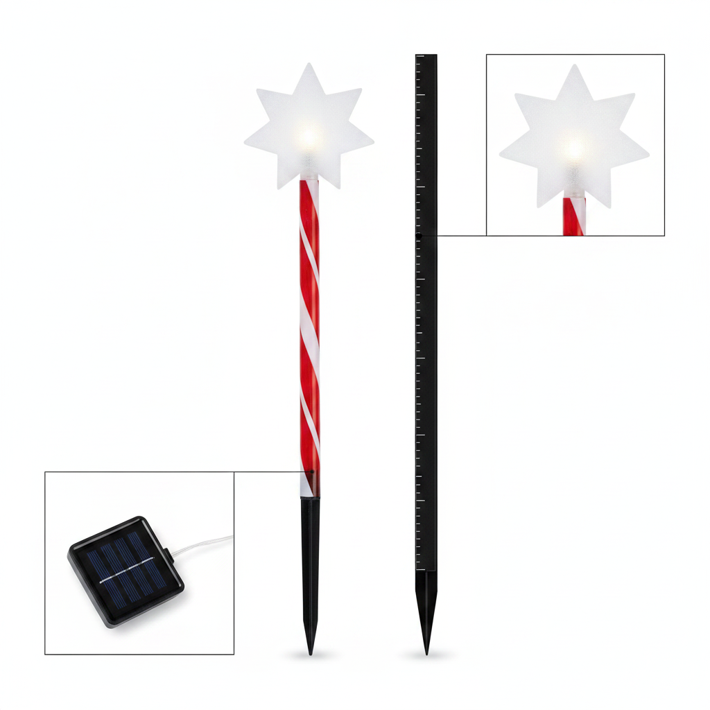 Set 5 Estacas Solares Navidad Estrella LED Jardín 25cm Luz-7