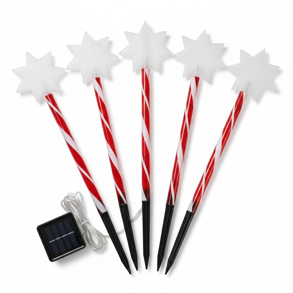Set 5 Estacas Solares Navidad Estrella LED Jardín 25cm Luz-8