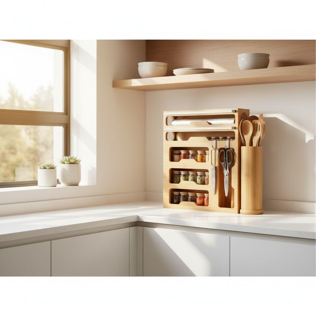 Organizador Cocina Bambú Papel Aluminio Film Bolsas Cocina-2