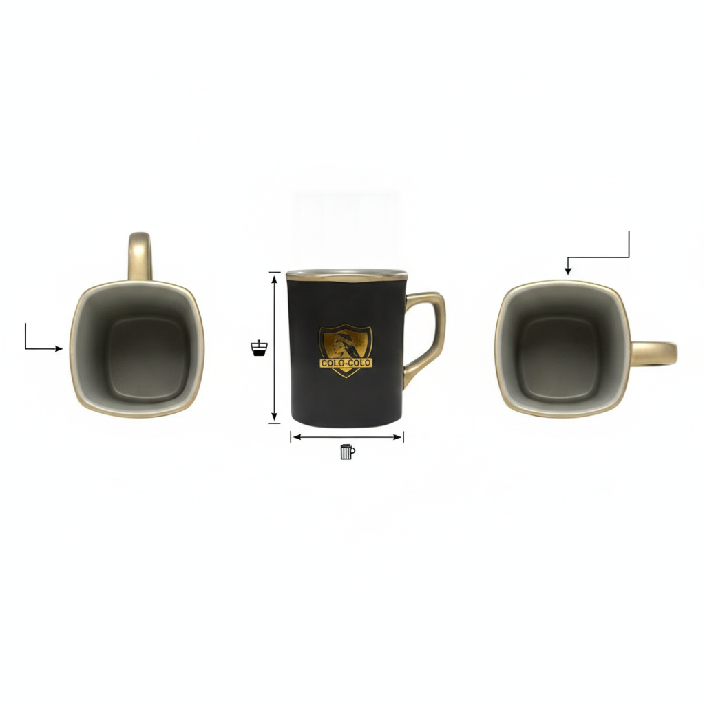 Tazón Colo Colo Negro Dorado 525ml Cuadrado Ceramica Taza-9
